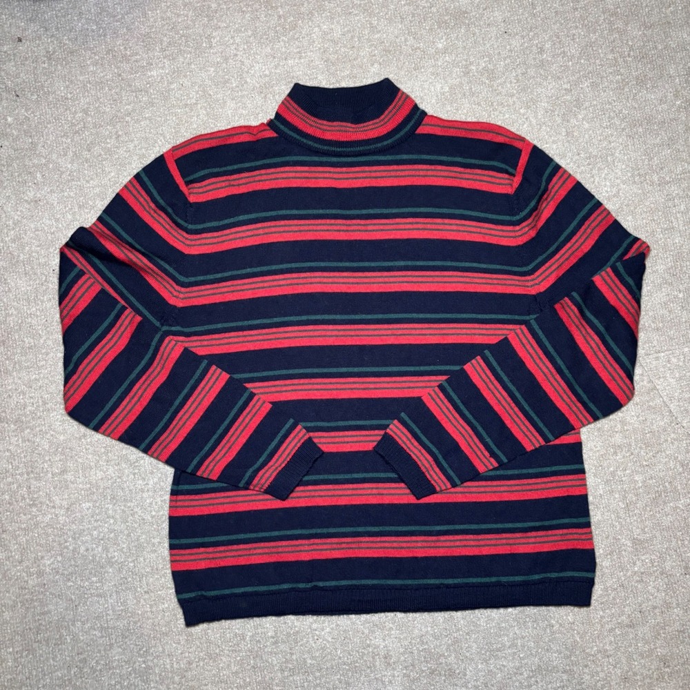 Pendleton Wool Mock Neck Sweater Women Medium Navy Red Striped Long Sleeve